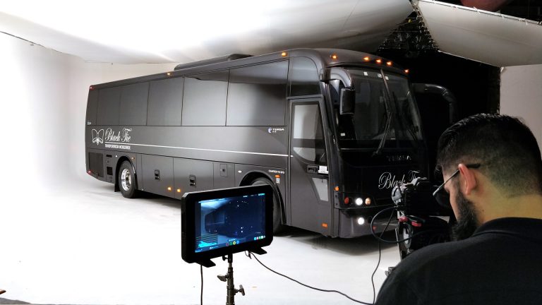 White screen studio for vehicle car bus photography and videography